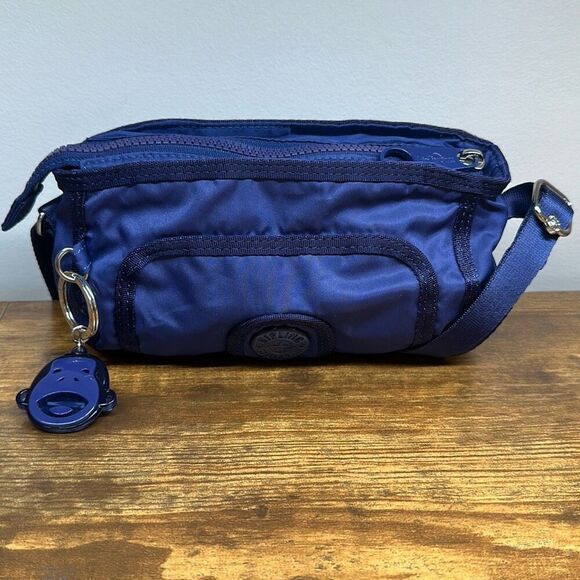 Kipling Small Crossbody Bag Blue Purple with Monkey Key Chain - Picture 1 of 13